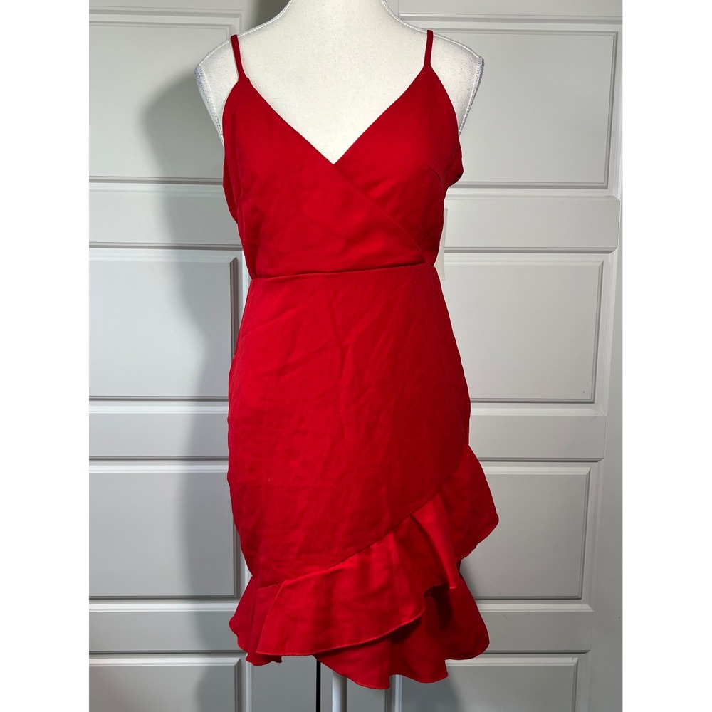 Zaful Red Spaghetti Strap Ruffle Hem Bodycon Mini Dress Size M